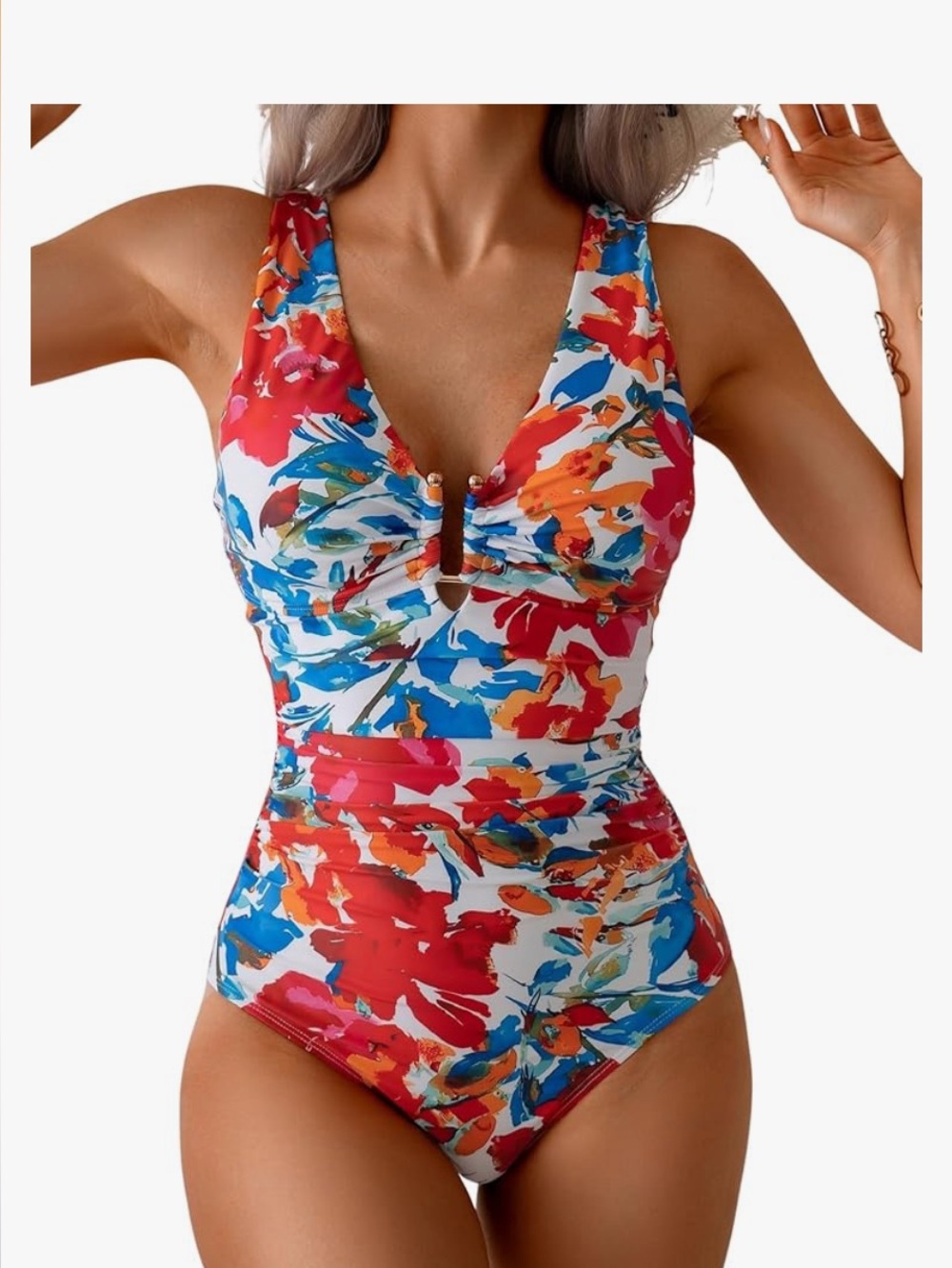 NWT Size M B2prity One Piece floral V Neck Swimsuit with tummy control - Picture 9 of 10